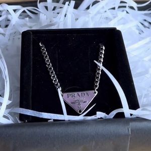 Prada tag necklace purple and silver